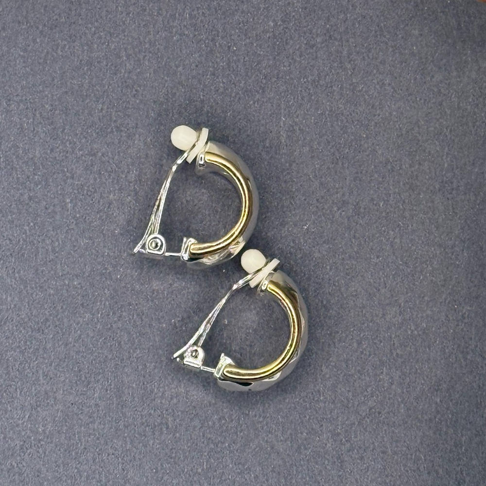 Vintage Givenchy Two Tone Dome Clip Earrings Gold Silver Ribbed Designer 90s - Picture 7 of 11